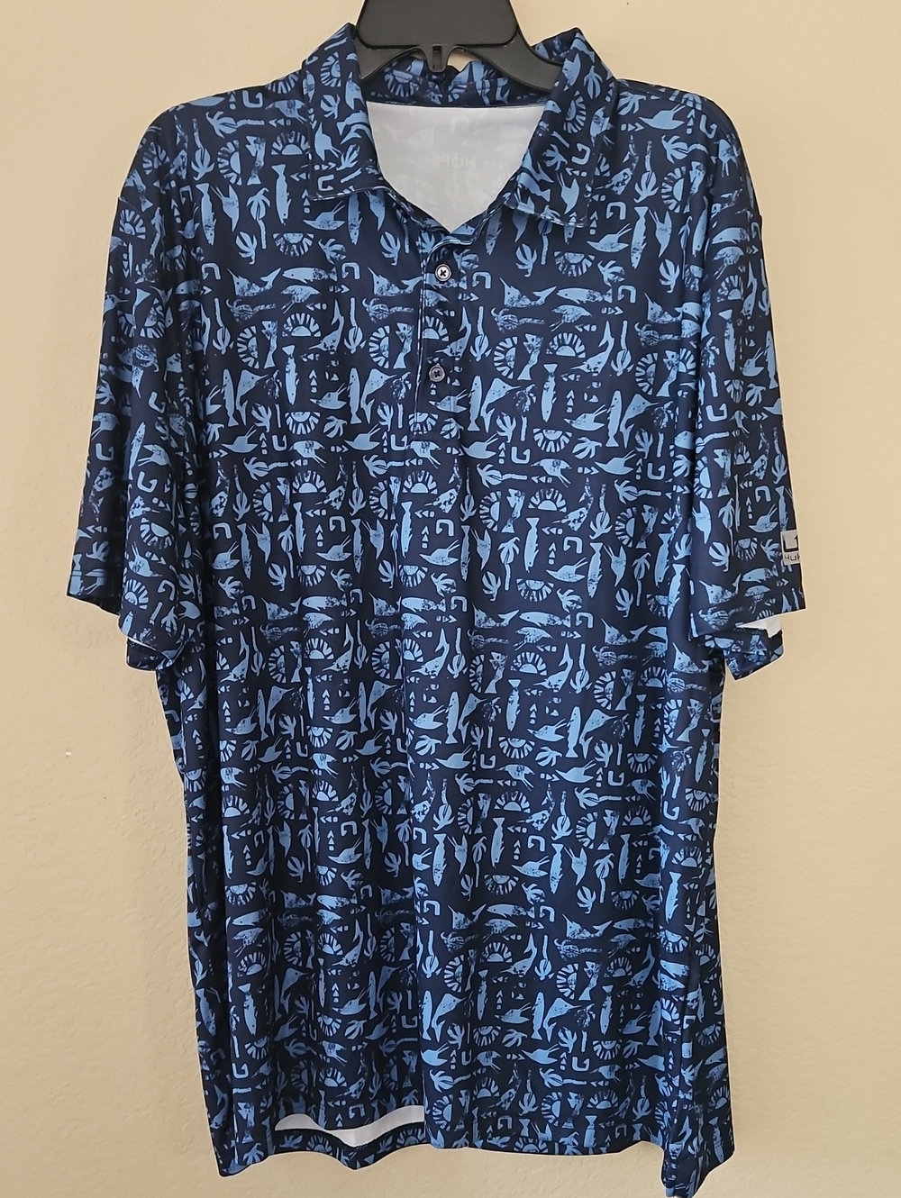 Huk Men's Navy & Light Blue Printed Polo XXL